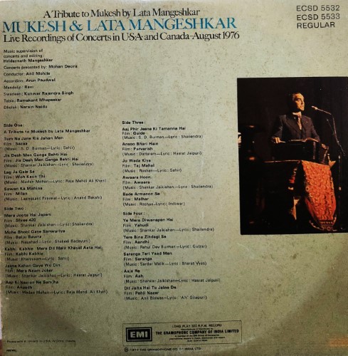 Mukesh & Lata Mangeshkar Live Recordings of Concerts in USA & Canada August 1976 (2 LP Set) - Image 2
