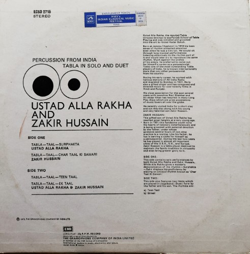 Ustad Alla Rakha & Zahir Hussain : Tabla in Solo and Duet – Vinyl World