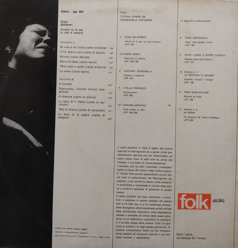 Rosa Balistreri - Amore, Tulo Sai, La Vita E Amara - Image 2