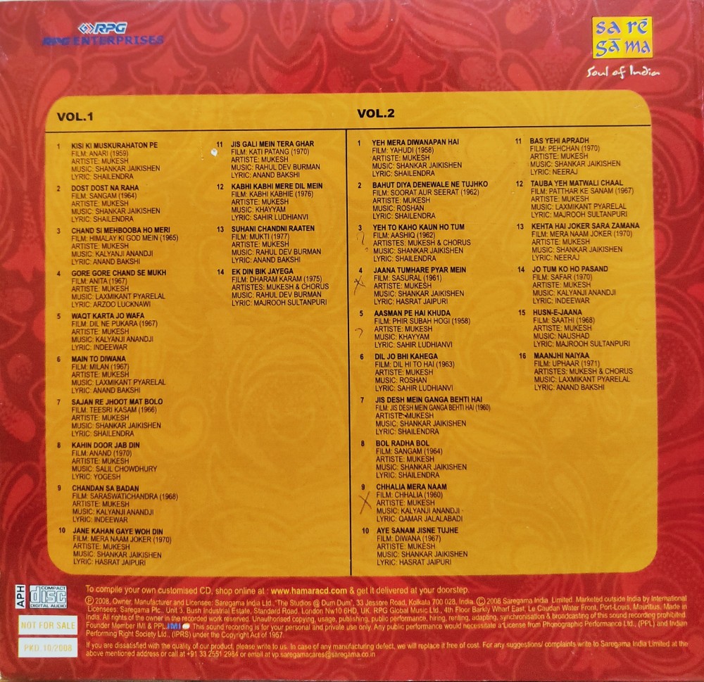 Mukesh - Glittering Moments (2 CD Pack - Heavy Hard Board Cover) - Image 2