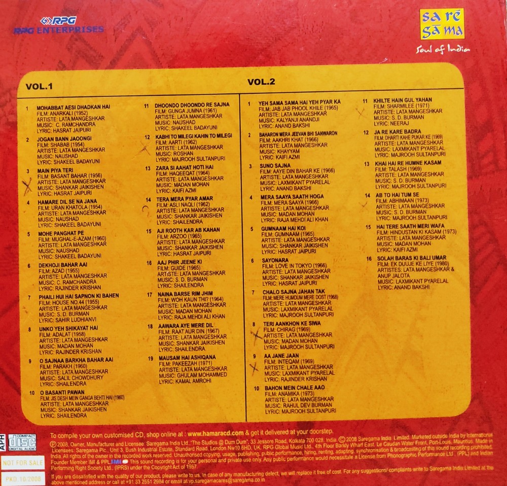 Lata Mangeshkar - Glittering Moments (2 CD Pack - Heavy Hard Board Cover) - Image 2