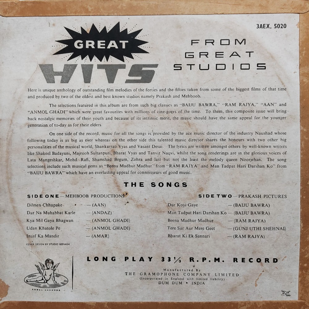 Great Hits From Great Studios - Mehboob Productions/Prakash Pictures (Angel Pressing) - Image 2