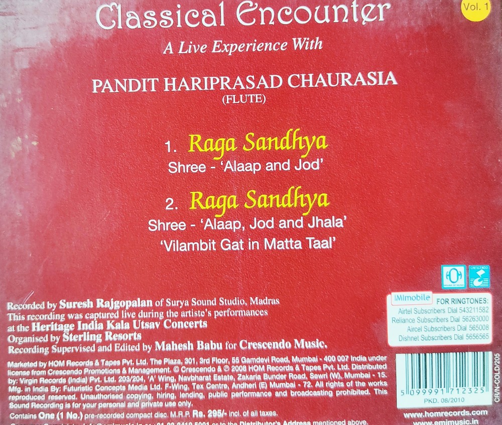 Classical Encounter - A Live Experience With Pt. Hartiprasad Chaurasia Vol.1 - Image 2