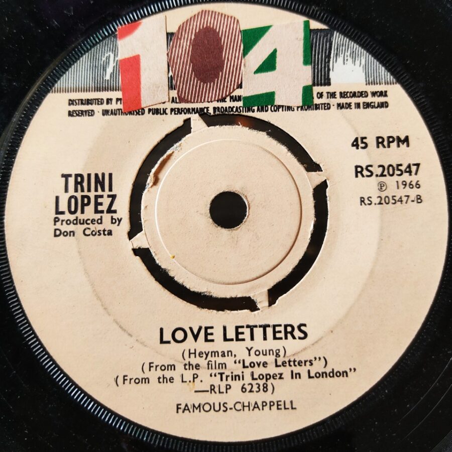 Trini Lopez : Love Letters/Gonna Get Along Without Ya Now