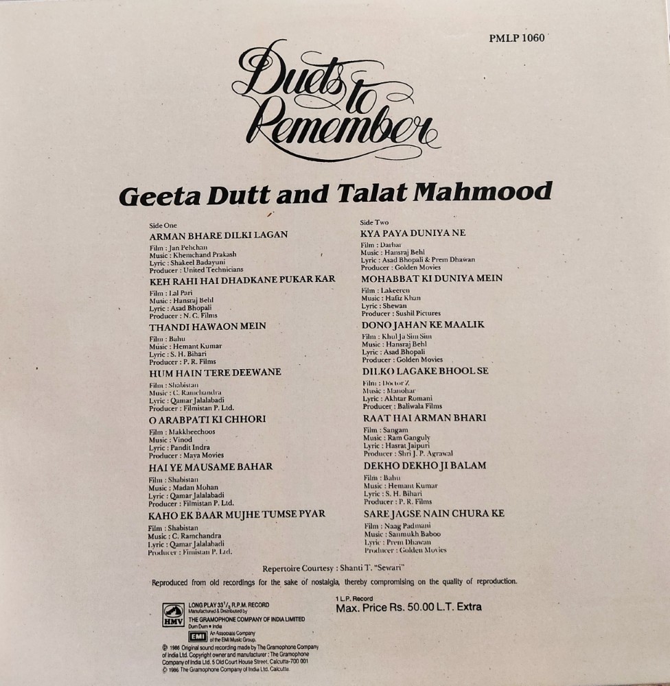 Duets to Remember - Geeta Dutt & Talat Mahmood - Image 2