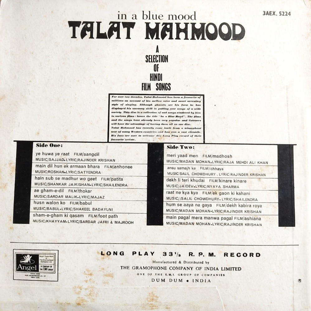In A Blue Mood - Talat Mahmood : A Selection of Hindi Film Songs - Image 2