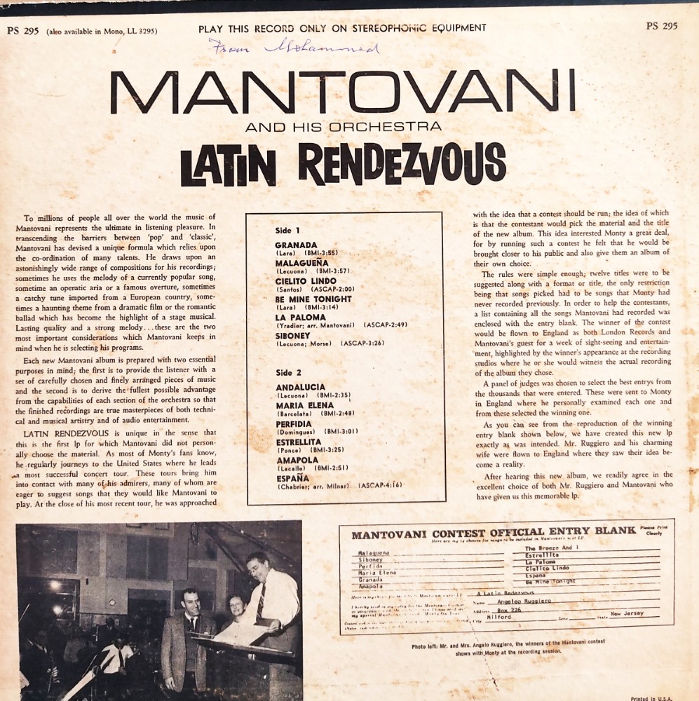 Mantovani & His Orchestra - Latin Rendezvous - Image 2